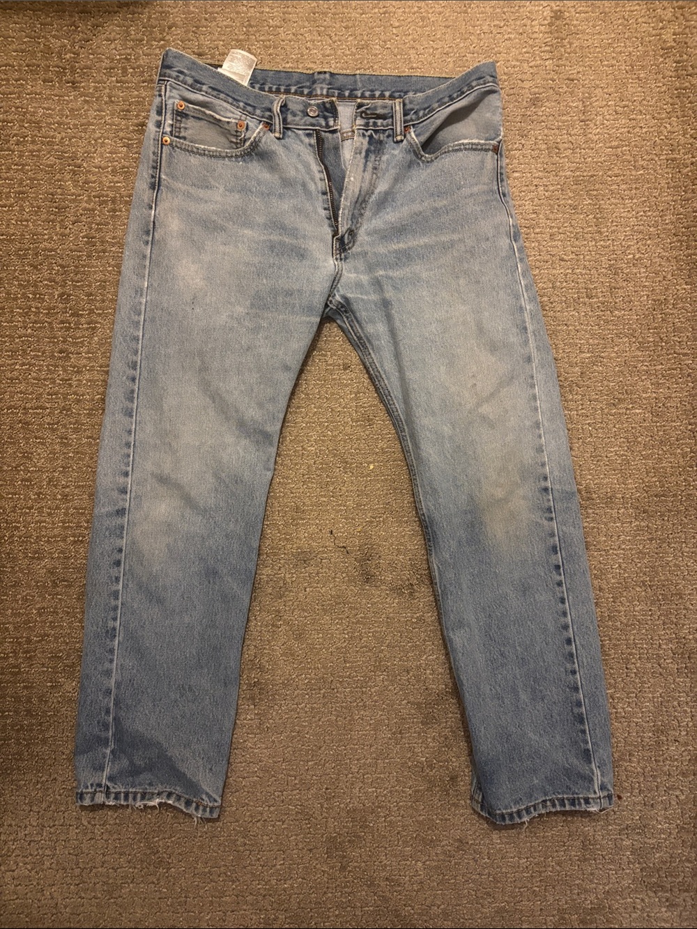 Levi’s 505 Men’s Jeans 34x30 Light Wash Straight Leg Distressed Hem Denim